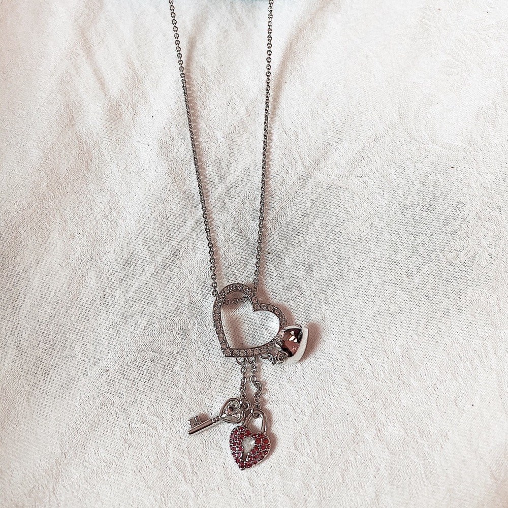 Heart and Key Charm Gemstone Necklace